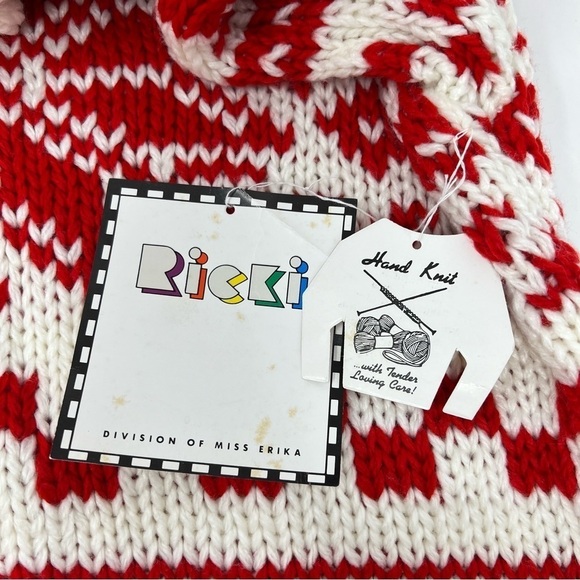 Y2K Ricki Snowflake Hand Knit Crew Neck Sweater Size M NWT Red Cream Chunky Knit - Picture 5 of 13